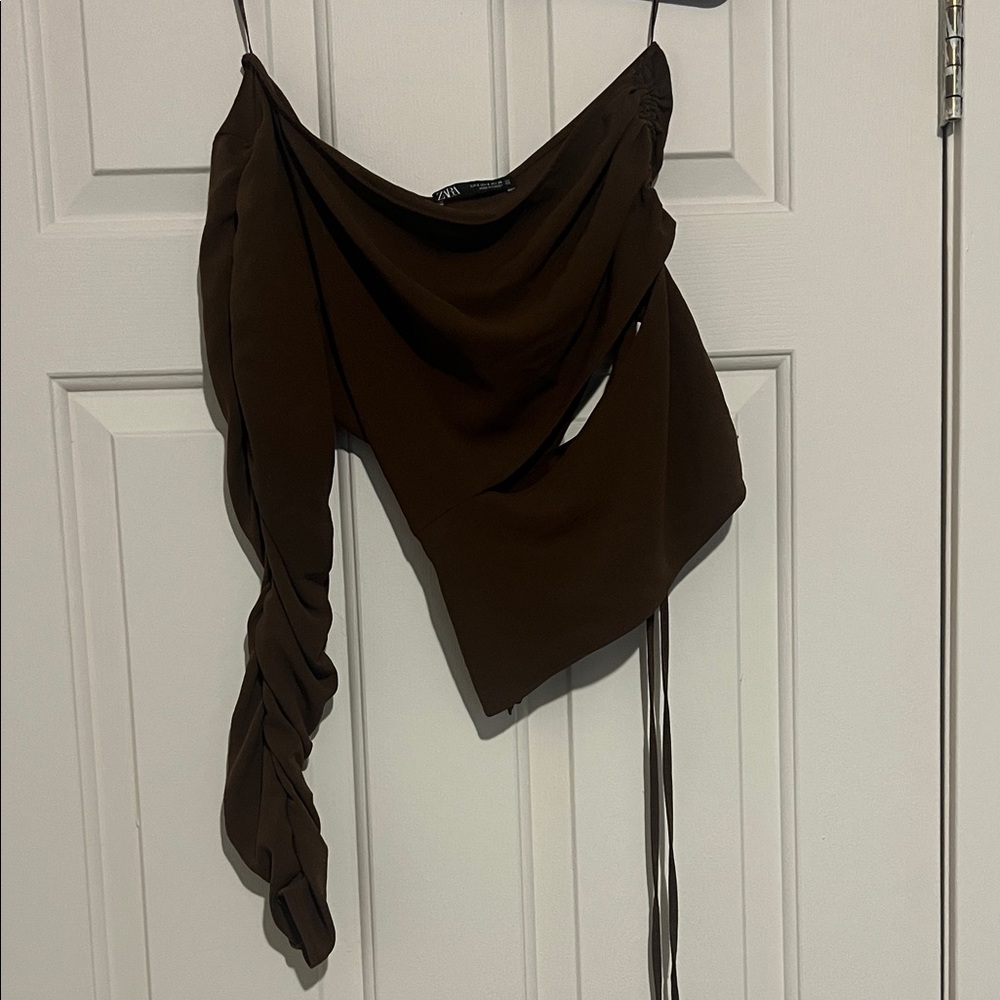 Zara Brown Asymmetrical Crop Top